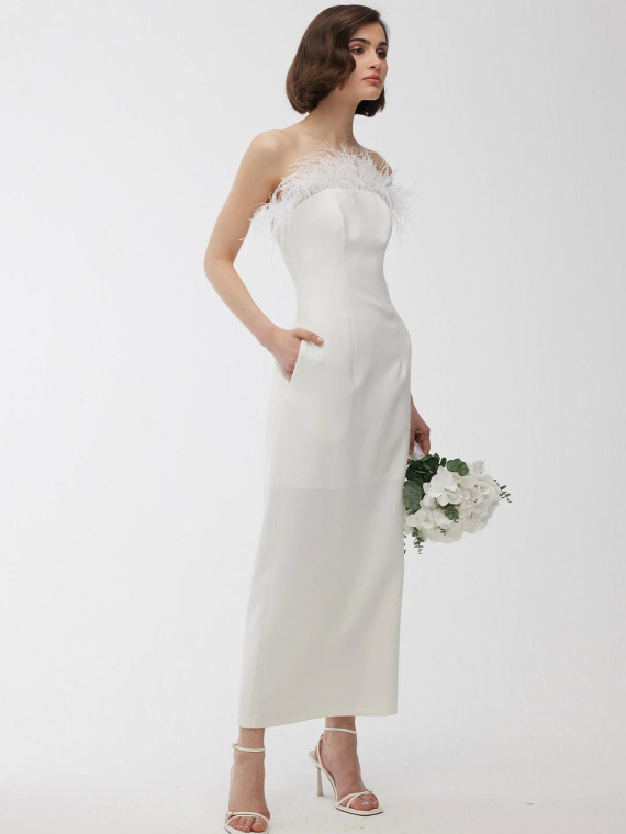 Manuka Strapless Veren Avondjurk Ecru