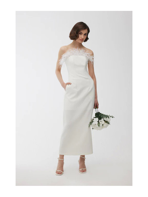 Manuka Strapless Veren Avondjurk Ecru