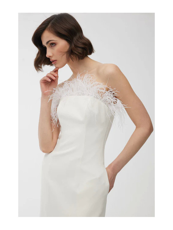 Manuka Strapless Veren Avondjurk Ecru