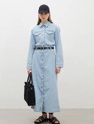 Manuka 1975 Denimjurk met riem, ijsblauw