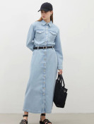 Manuka 1975 Denimjurk met riem, ijsblauw