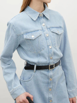 Manuka 1975 Denimjurk met riem, ijsblauw