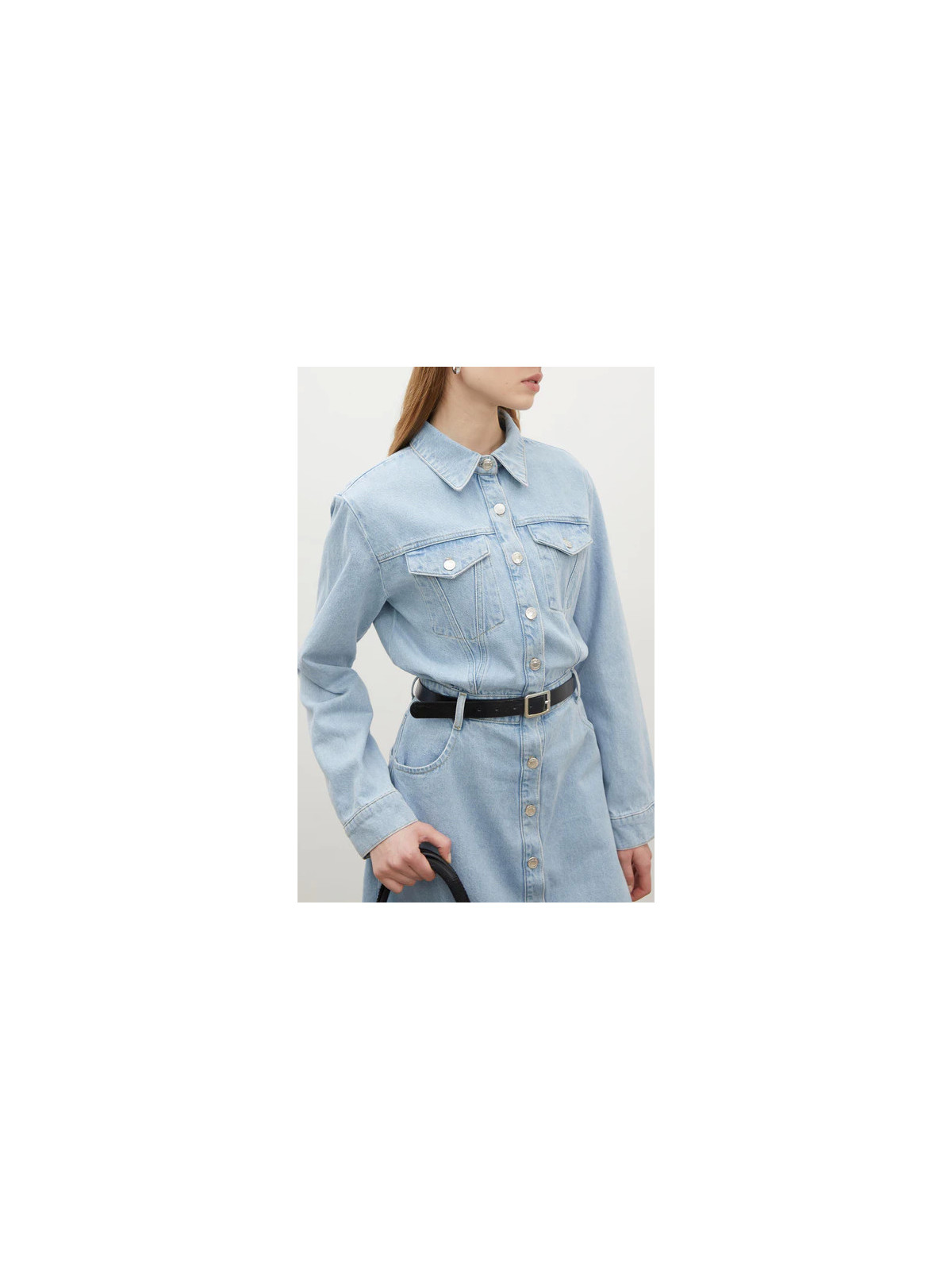 Manuka 1975 Denimjurk met riem, ijsblauw