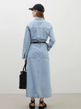 Manuka 1975 Denimjurk met riem, ijsblauw